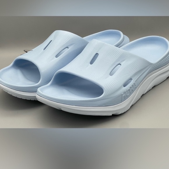 HOKA ORA RECOVERY SLIDE 3 ICE WARTER/ AIRY BLUE RUBBER SLIDES UNISEX W9/M7 NWT - Picture 2 of 7